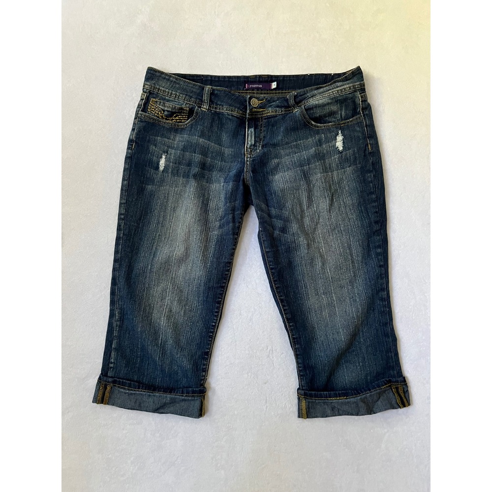 Vigoss Capri Jeans Blue Distressed Contrast Stitch Denim Size 11
